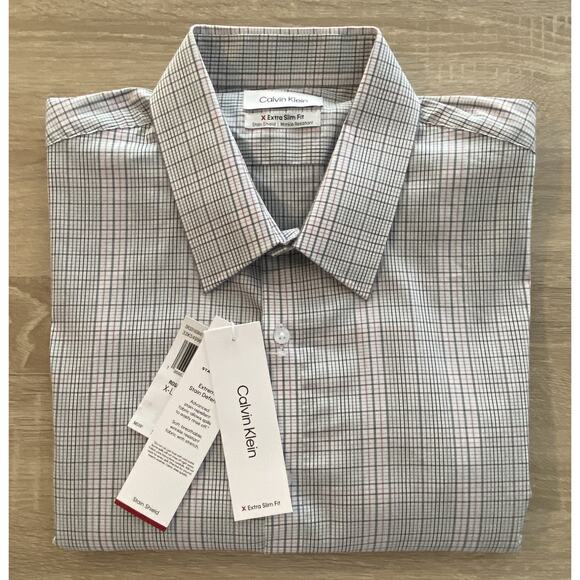 Calvin Klein Other - Calvin Klein Men's XL Stain Shield Extra Slim Fit Long Sleeve Shirt Plaid NEW